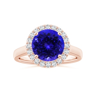 9.96x9.84x6.58mm AAAA GIA Certified Round Tanzanite Ring with Diamond Halo in 18K Rose Gold