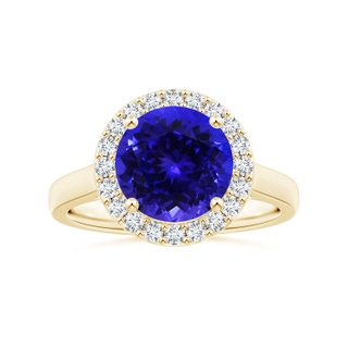 9.96x9.84x6.58mm AAAA GIA Certified Round Tanzanite Ring with Diamond Halo in 18K Yellow Gold