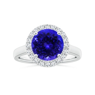9.96x9.84x6.58mm AAAA GIA Certified Round Tanzanite Ring with Diamond Halo in P950 Platinum