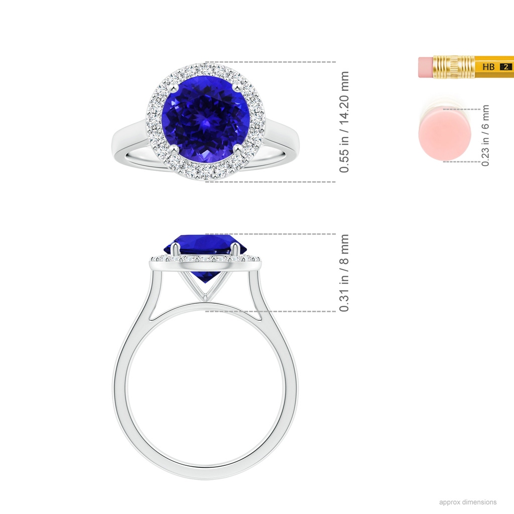 9.96x9.84x6.58mm AAAA GIA Certified Round Tanzanite Ring with Diamond Halo in P950 Platinum ruler