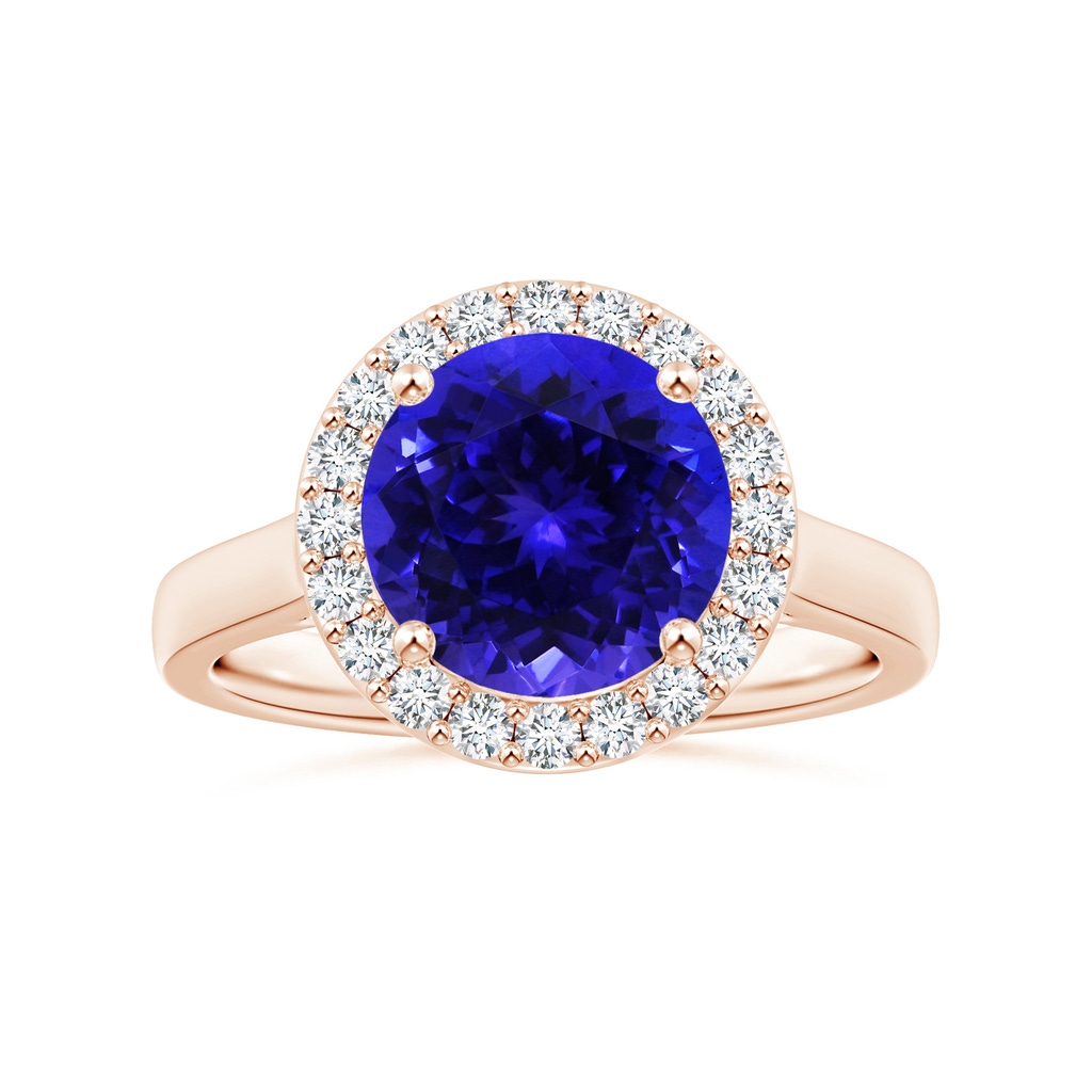 9.96x9.84x6.58mm AAAA GIA Certified Round Tanzanite Ring with Diamond Halo in Rose Gold