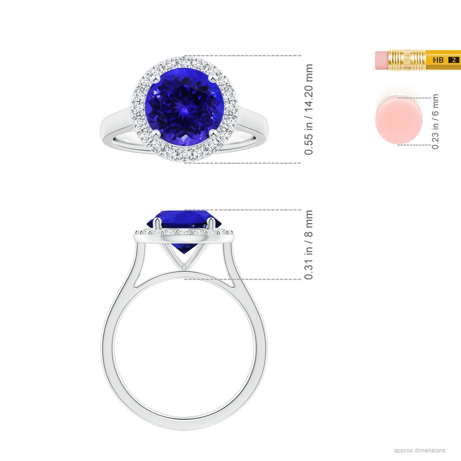 9.96x9.84x6.58mm AAAA GIA Certified Round Tanzanite Ring with Diamond Halo in White Gold ruler