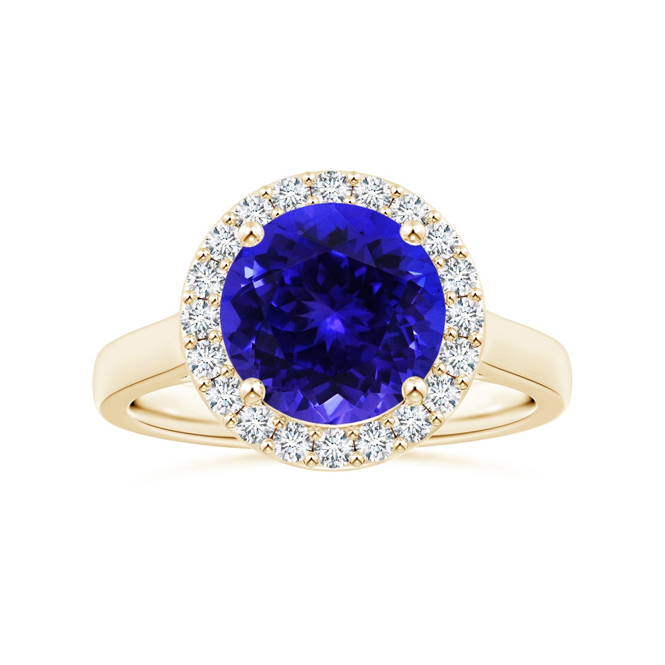 9.96x9.84x6.58mm AAAA GIA Certified Round Tanzanite Ring with Diamond Halo in Yellow Gold 