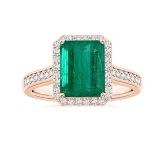 9.08x7.24x5.27mm AA GIA Certified Emerald-Cut Emerald Halo Ring with Diamonds in 18K Rose Gold