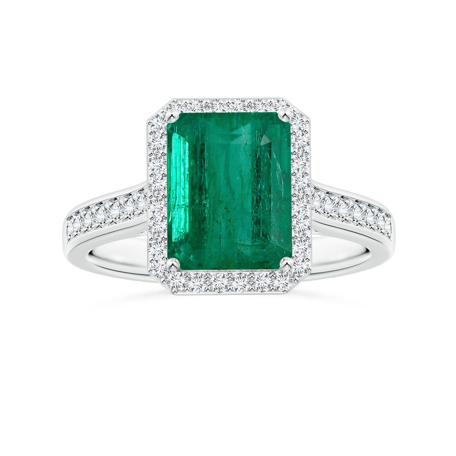 9.08x7.24x5.27mm AA GIA Certified Emerald-Cut Emerald Halo Ring with Diamonds in 18K White Gold 