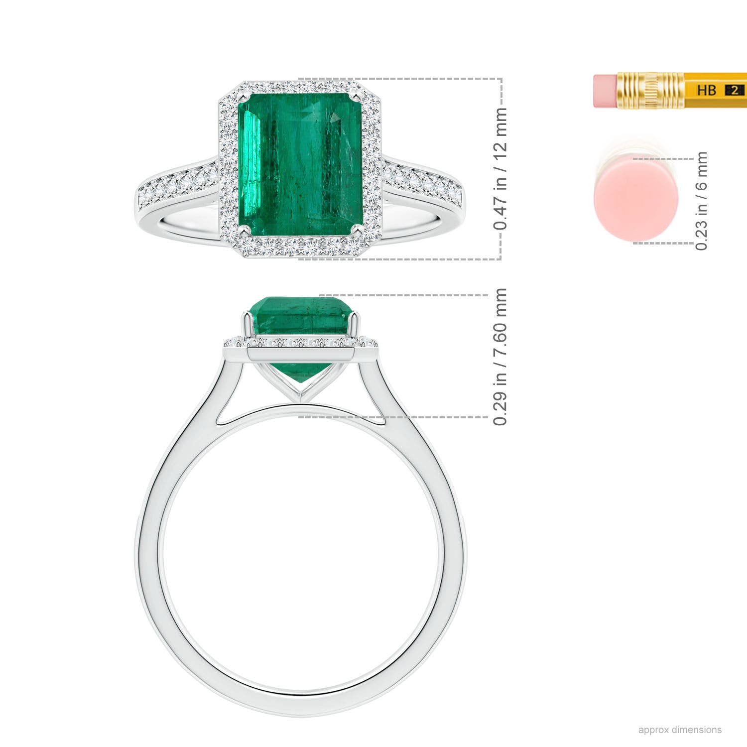 9.08x7.24x5.27mm AA GIA Certified Emerald-Cut Emerald Halo Ring with Diamonds in 18CT White Gold - ruler