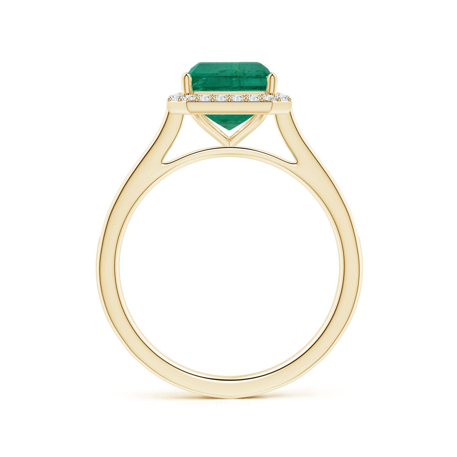 9.08x7.24x5.27mm AA GIA Certified Emerald-Cut Emerald Halo Ring with Diamonds in 18K Yellow Gold