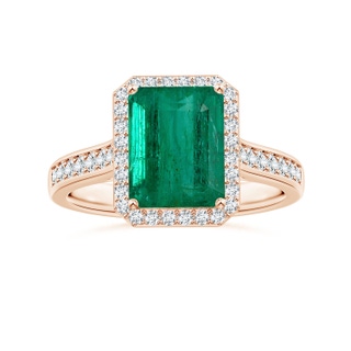 9.08x7.24x5.27mm AA GIA Certified Emerald-Cut Emerald Halo Ring with Diamonds in Rose Gold