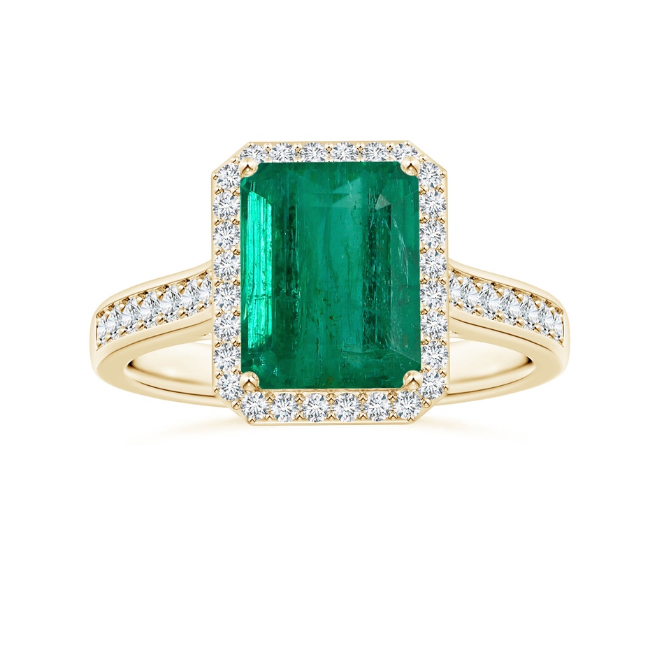 9.08x7.24x5.27mm AA GIA Certified Emerald-Cut Emerald Halo Ring with Diamonds in Yellow Gold 