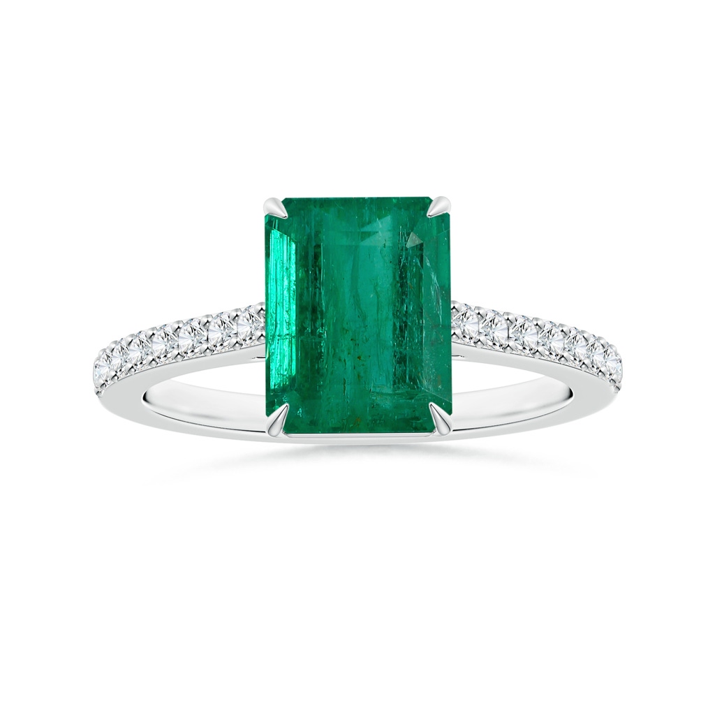 9.08x7.24x5.27mm AA Claw-Set Emerald-Cut Emerald Ring with Diamonds in 18K White Gold