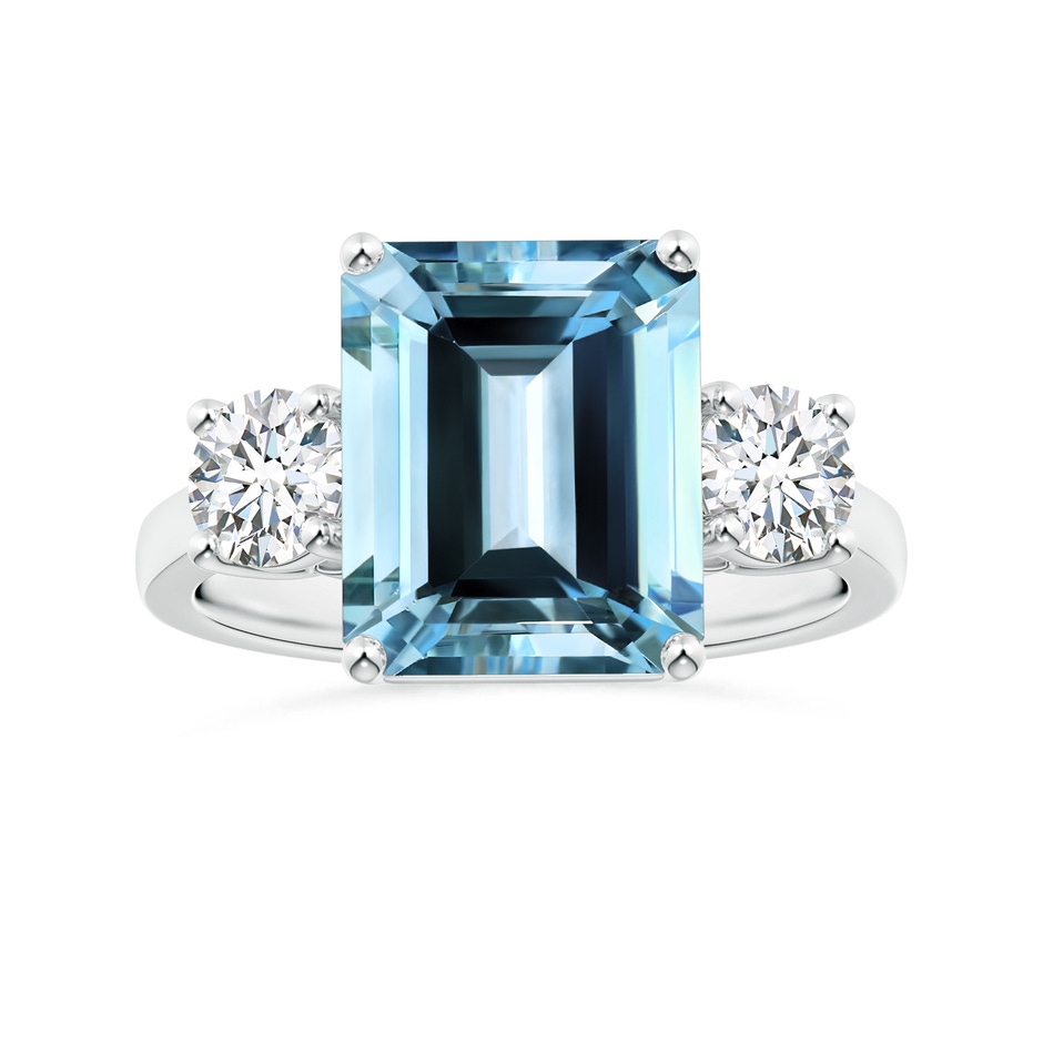 11.07x9.09x6.12mm AAA Reverse Tapered GIA Certified Emerald-Cut Aquamarine Three Stone Ring with Diamonds in P950 Platinum 