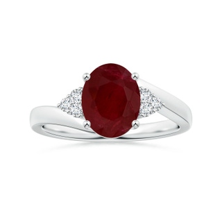 9.02x7.17mm AA GIA Certified Tilted Oval Ruby Bypass Ring with Diamond Accents in P950 Platinum
