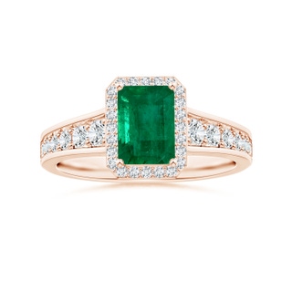 8.96x6.90mm AAA GIA Certified Emerald-Cut Emerald Halo Ring with Diamond Tapered Shank in 18K Rose Gold