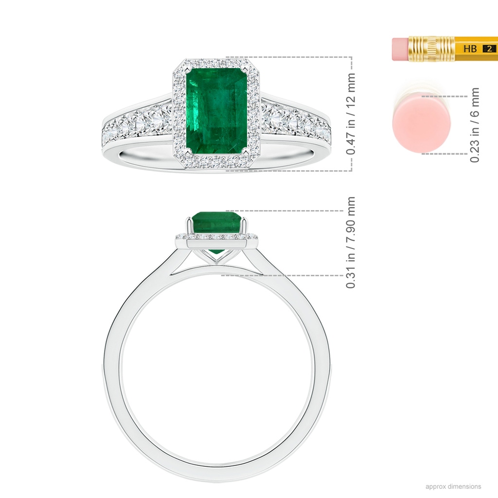 8.96x6.90mm AAA GIA Certified Emerald-Cut Emerald Halo Ring with Diamond Tapered Shank in P950 Platinum ruler