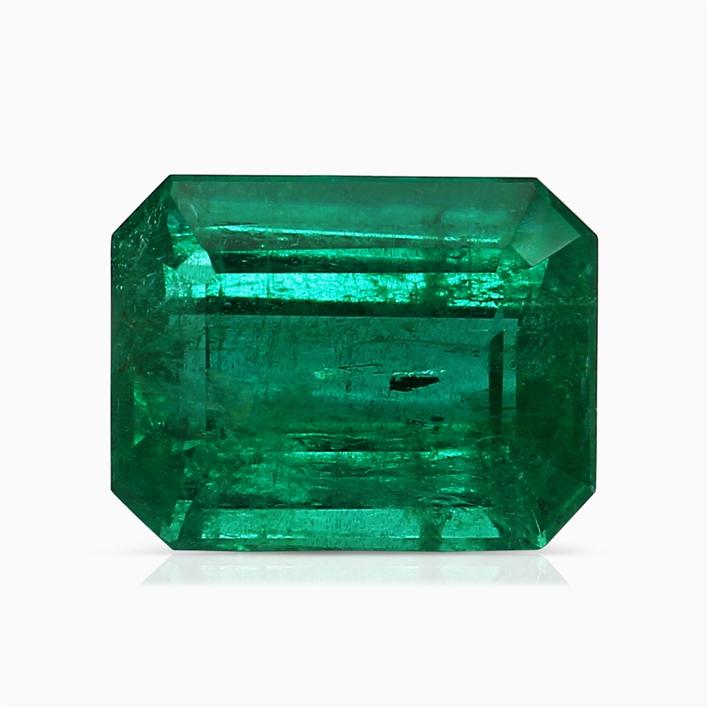 8.96x6.90mm AAA GIA Certified Emerald-Cut Emerald Halo Ring with Diamond Tapered Shank in P950 Platinum Side 699