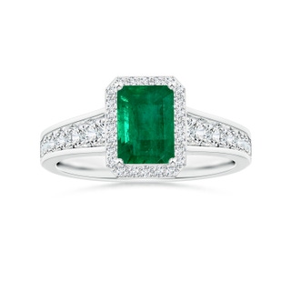 8.96x6.90mm AAA GIA Certified Emerald-Cut Emerald Halo Ring with Diamond Tapered Shank in White Gold