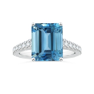 11.64x9.10x6.84mm AAA GIA Certified Emerald-Cut Aquamarine Prong-set Tapered Shank Ring with Diamonds in P950 Platinum