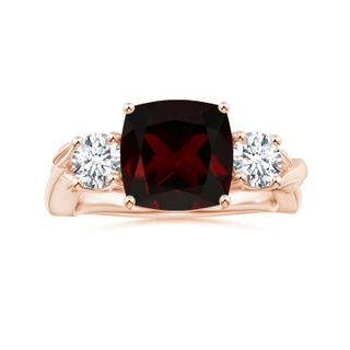 10.04x9.98x5.77mm AAAA Nature Inspired GIA Certified Cushion Garnet Three Stone Ring with Diamonds in 9K Rose Gold