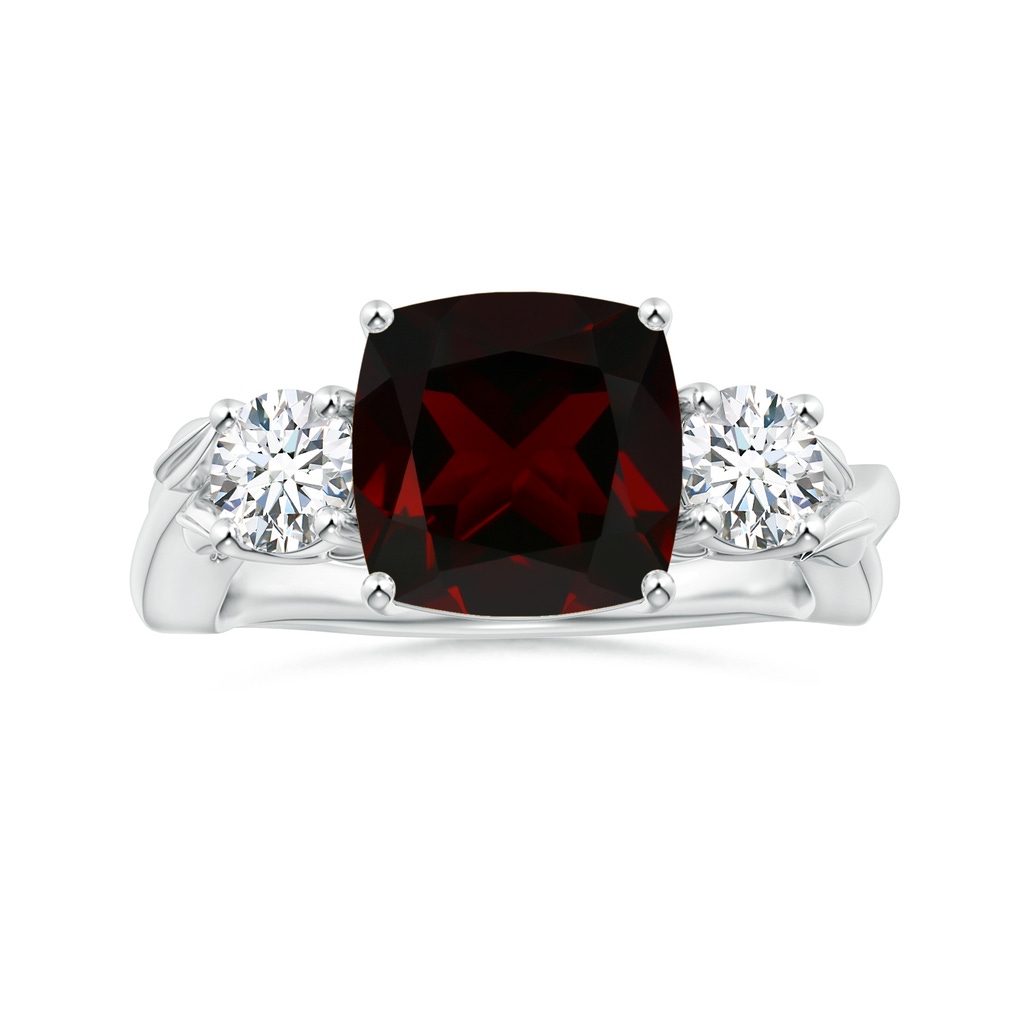 10.04x9.98x5.77mm AAAA Nature Inspired GIA Certified Cushion Garnet Three Stone Ring with Diamonds in White Gold