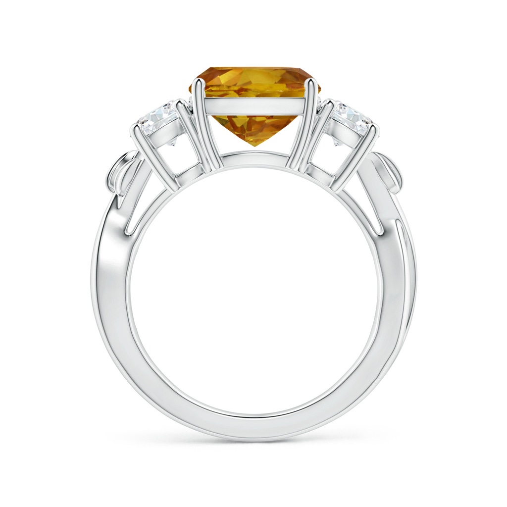 9.7x9.1mm AAAA Nature Inspired GIA Certified Cushion Yellow Sapphire Three Stone Ring with Diamonds in 18K White Gold Side-1