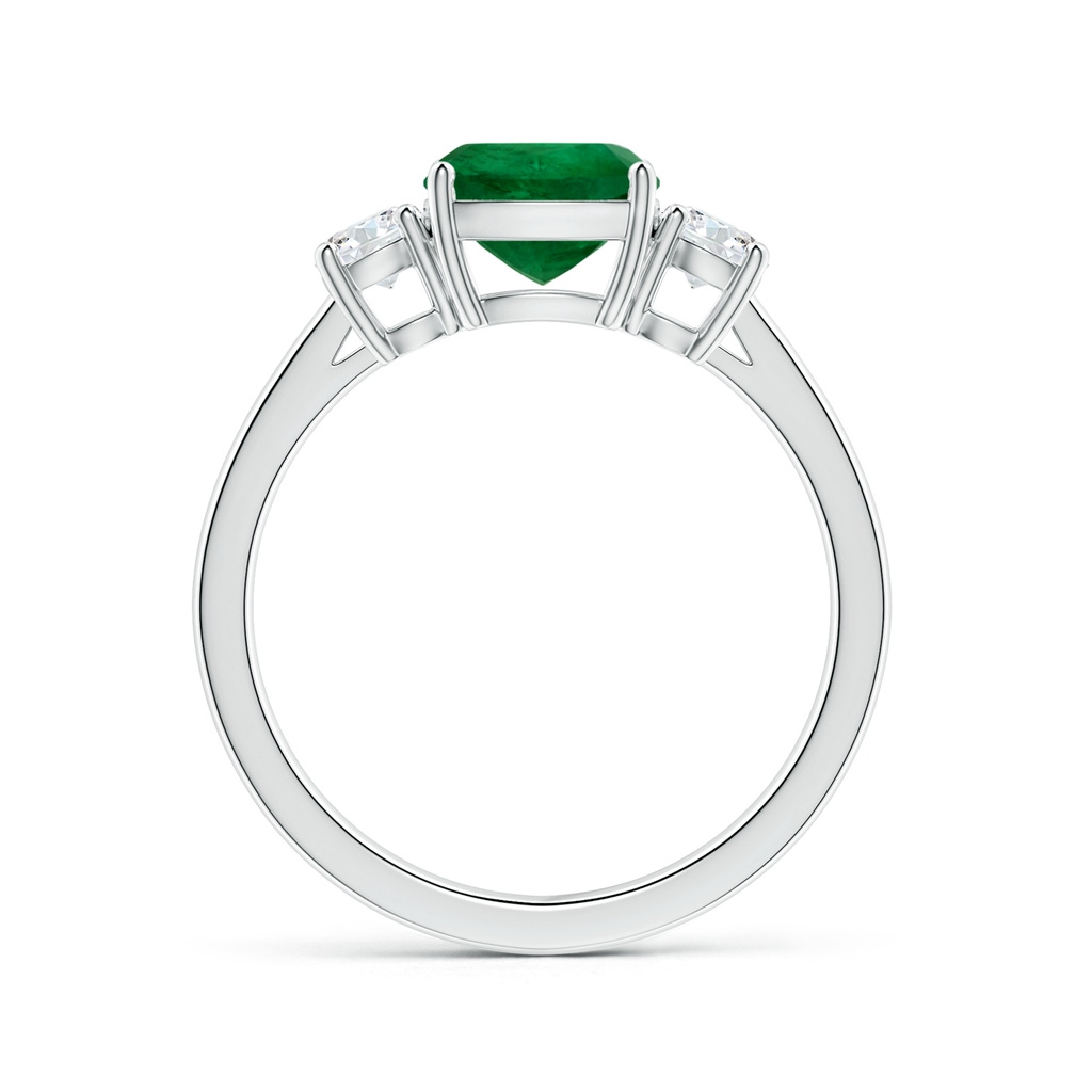 8mm AA Three Stone GIA Certified Cushion Emerald Reverse Tapered Shank Ring with Diamonds in P950 Platinum Side-1