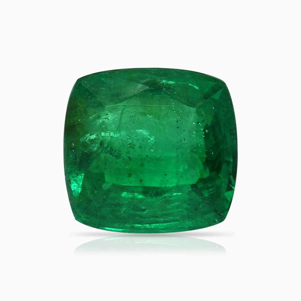 8mm AA Three Stone GIA Certified Cushion Emerald Reverse Tapered Shank Ring with Diamonds in P950 Platinum Stone