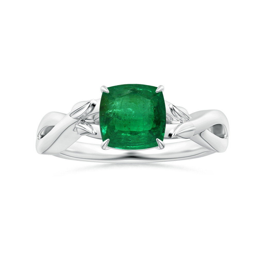 8mm AA Nature Inspired GIA Certified Claw-Set Cushion Emerald Solitaire Ring  in White Gold