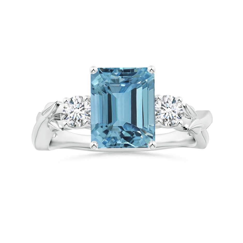 10.28x8.70x7.16mm AAA Nature Inspired GIA Certified Emerald-Cut Aquamarine Three Stone Ring with Diamonds in 18K White Gold 