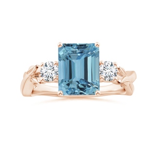 10.28x8.70x7.16mm AAA Nature Inspired GIA Certified Emerald-Cut Aquamarine Three Stone Ring with Diamonds in 9K Rose Gold