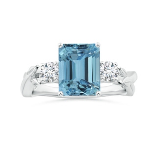 10.28x8.70x7.16mm AAA Nature Inspired GIA Certified Emerald-Cut Aquamarine Three Stone Ring with Diamonds in P950 Platinum