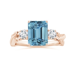 10.28x8.70x7.16mm AAA Nature Inspired GIA Certified Emerald-Cut Aquamarine Three Stone Ring with Diamonds in Rose Gold