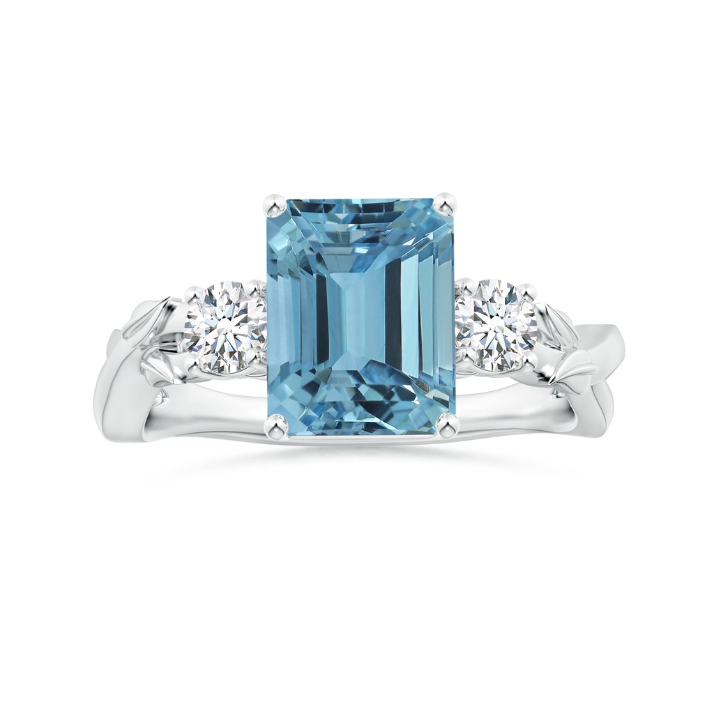 10.28x8.70x7.16mm AAA Nature Inspired GIA Certified Emerald-Cut Aquamarine Three Stone Ring with Diamonds in White Gold