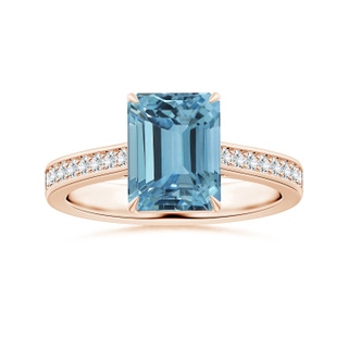 10.28x8.70x7.16mm AAA Claw-Set GIA Certified Emerald-Cut Aquamarine Ring with Reverse Tapered Diamond Shank in 10K Rose Gold