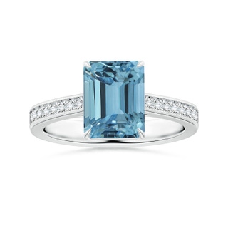10.28x8.70x7.16mm AAA Claw-Set GIA Certified Emerald-Cut Aquamarine Ring with Reverse Tapered Diamond Shank in P950 Platinum