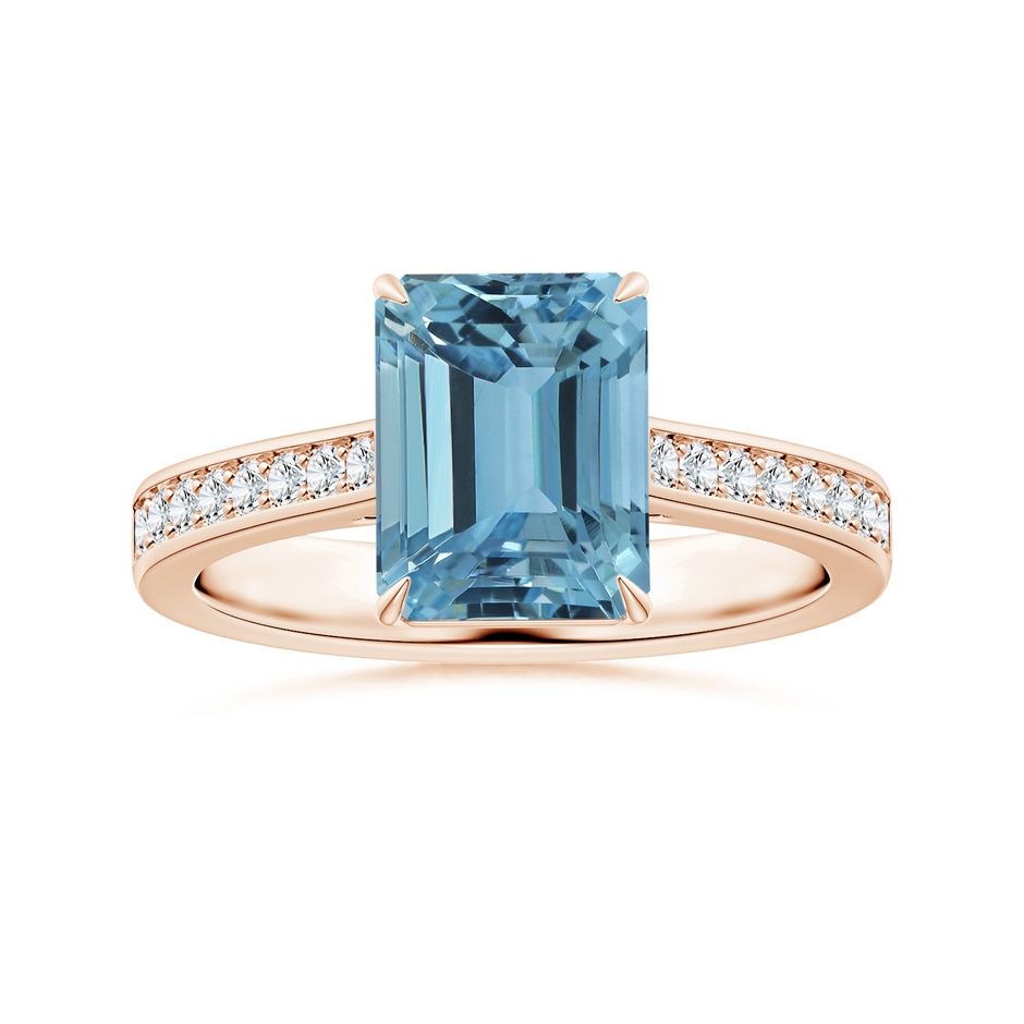 10.28x8.70x7.16mm AAA Claw-Set GIA Certified Emerald-Cut Aquamarine Ring with Reverse Tapered Diamond Shank in Rose Gold 