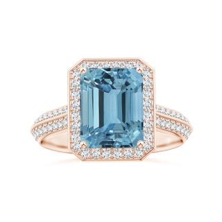 10.28x8.70x7.16mm AAA GIA Certified Emerald-Cut Aquamarine Halo Ring with Knife-Edge Diamond Shank in 10K Rose Gold