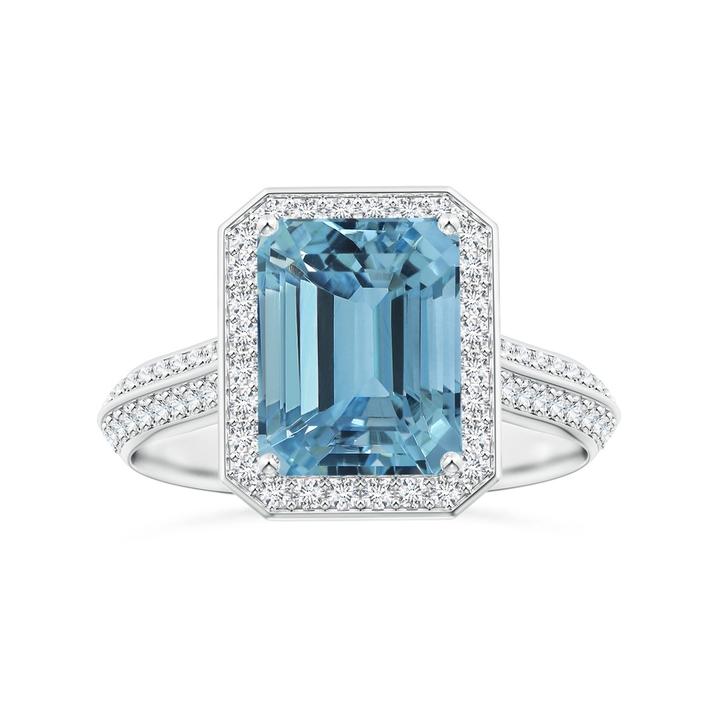 10.28x8.70x7.16mm AAA GIA Certified Emerald-Cut Aquamarine Halo Ring with Knife-Edge Diamond Shank in 18K White Gold