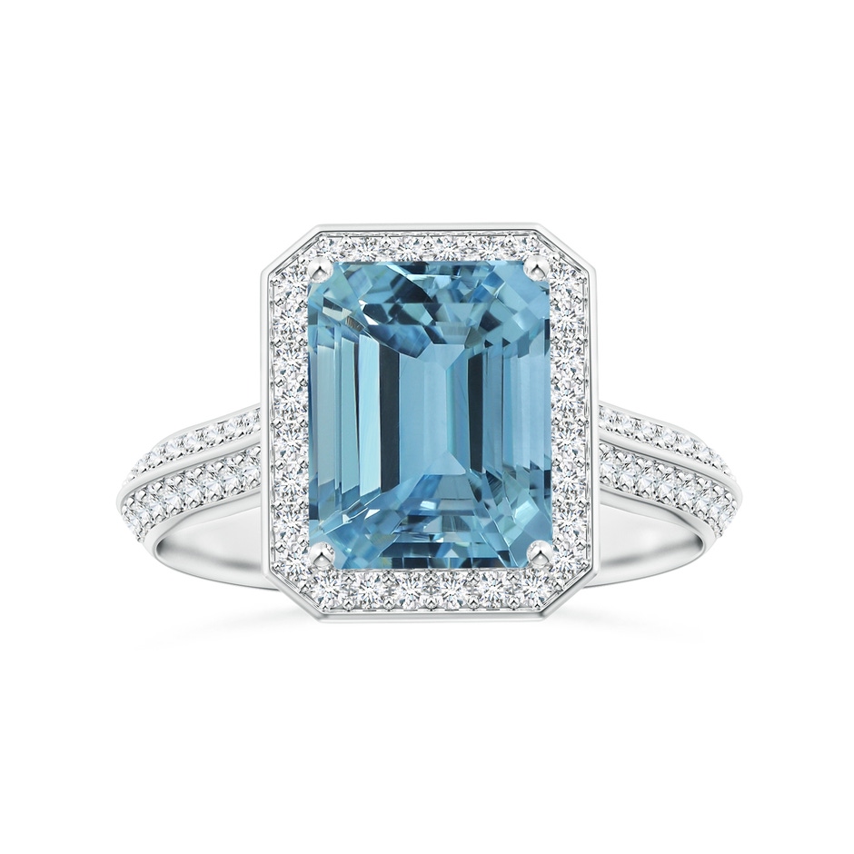 10.28x8.70x7.16mm AAA GIA Certified Emerald-Cut Aquamarine Halo Ring with Knife-Edge Diamond Shank in 18K White Gold 