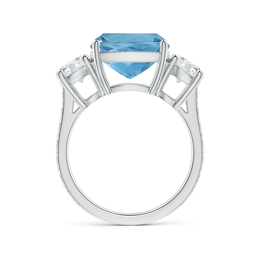 10.74x10.71x7.66mm AAAA Reverse Tapered GIA Certified Three Stone Cushion Aquamarine Ring with Scrollwork in P950 Platinum Side-1