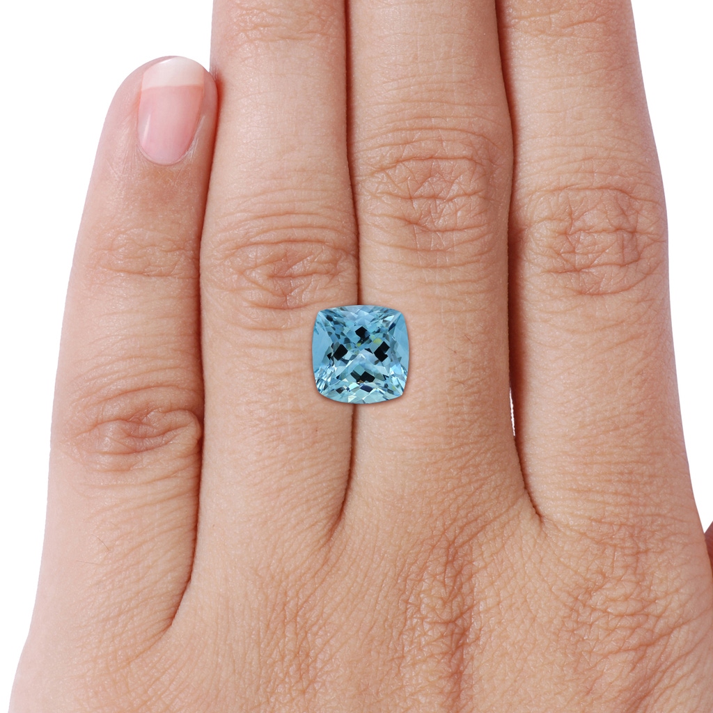 10.74x10.71x7.66mm AAAA Reverse Tapered GIA Certified Three Stone Cushion Aquamarine Ring with Scrollwork in P950 Platinum Stone-Body