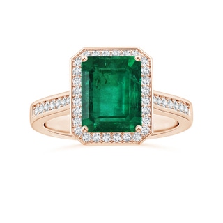 8.88x7.05mm AA GIA Certified Emerald-Cut Emerald Halo Ring with Reverse Tapered Diamond Shank in Rose Gold