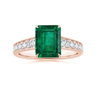 8.88x7.05mm AA Claw-Set GIA Certified Emerald-Cut Emerald Ring with Diamond Tapered Shank in 18K Rose Gold