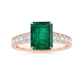 8.88x7.05mm AA Claw-Set GIA Certified Emerald-Cut Emerald Ring with Diamond Tapered Shank in 9K Rose Gold