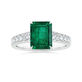 8.88x7.05mm AA Claw-Set GIA Certified Emerald-Cut Emerald Ring with Diamond Tapered Shank in P950 Platinum