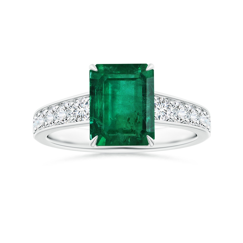 8.88x7.05mm AA Claw-Set GIA Certified Emerald-Cut Emerald Ring with Diamond Tapered Shank in White Gold 