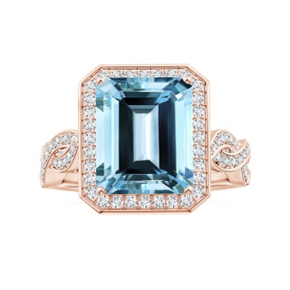 11.07x9.09x6.12mm AAA GIA Certified Emerald-Cut Aquamarine Halo Ring with Diamond Twist Shank in 18K Rose Gold