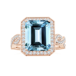 11.07x9.09x6.12mm AAA GIA Certified Emerald-Cut Aquamarine Halo Ring with Diamond Twist Shank in 9K Rose Gold