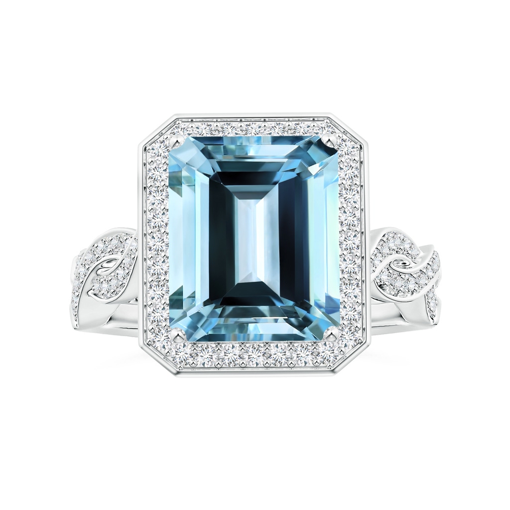 11.07x9.09x6.12mm AAA GIA Certified Emerald-Cut Aquamarine Halo Ring with Diamond Twist Shank in P950 Platinum