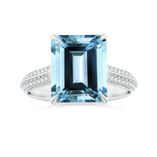 11.07x9.09x6.12mm AAA Claw-Set GIA Certified Emerald-Cut Aquamarine Ring with Knife-Edge Diamond Shank in P950 Platinum