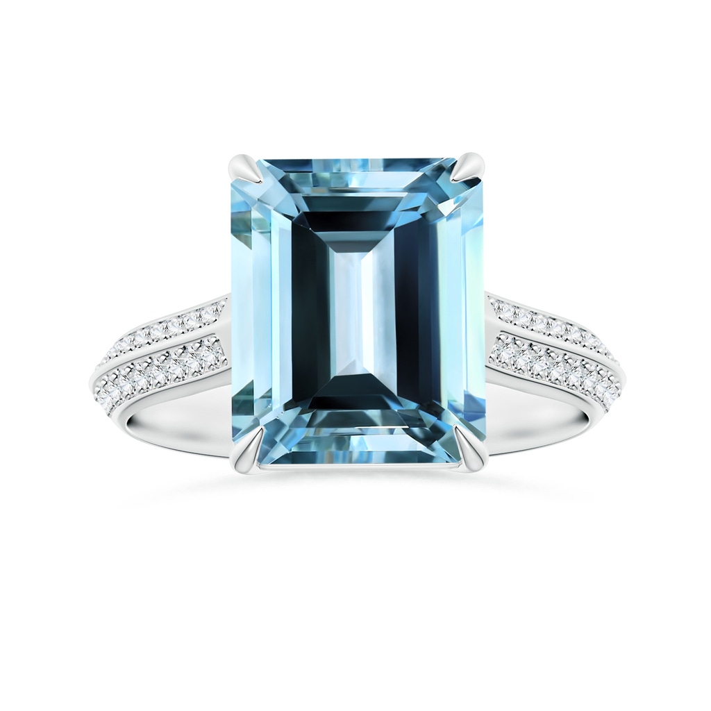 11.07x9.09x6.12mm AAA Claw-Set GIA Certified Emerald-Cut Aquamarine Ring with Knife-Edge Diamond Shank in White Gold